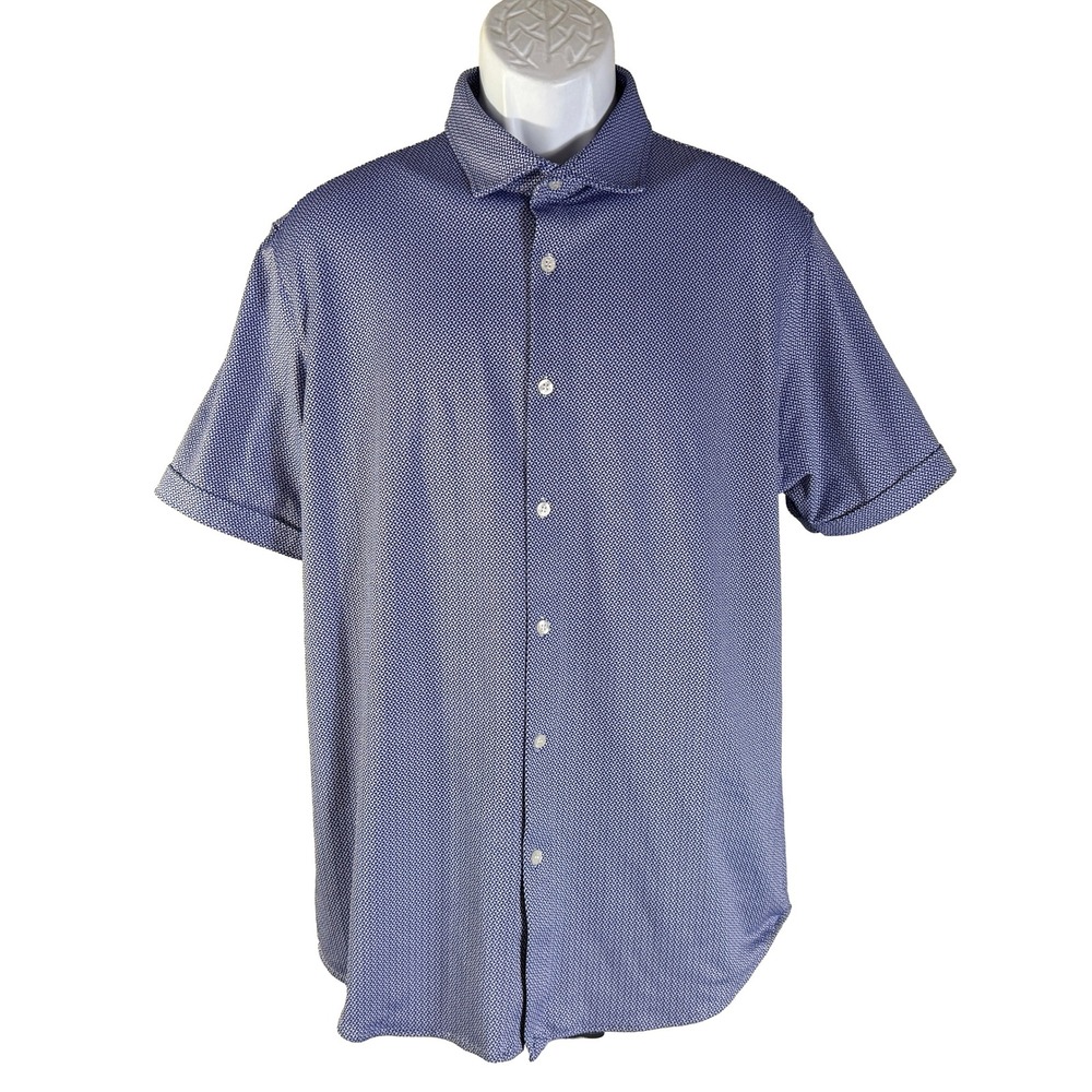 Murano Performance Shirt Men XL Blue Geometric Slim Fit Short Sleeve Button Down